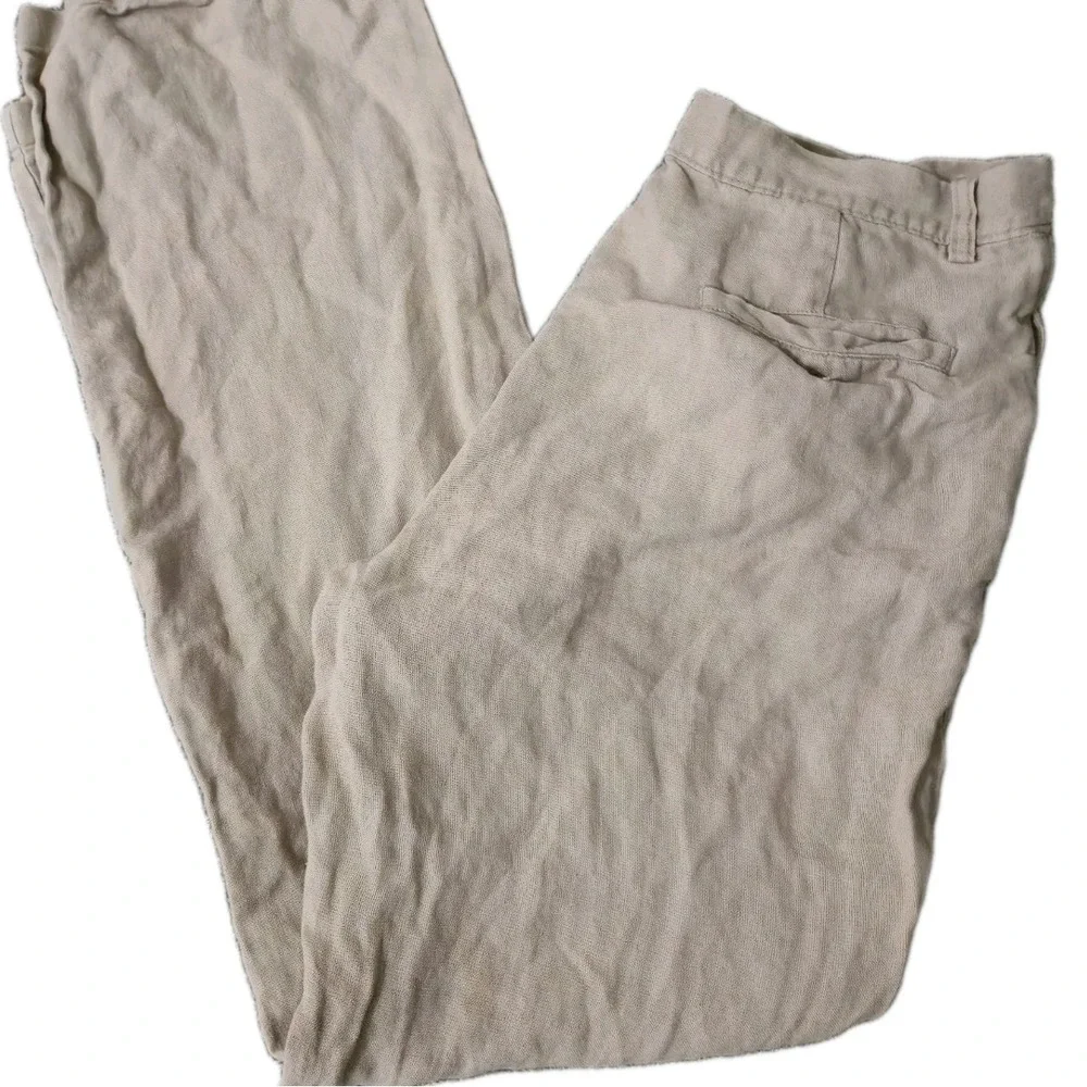 J Crew Pants Mens 34x34 Beige 100% Linen Flat Front Dress Trousers Summer